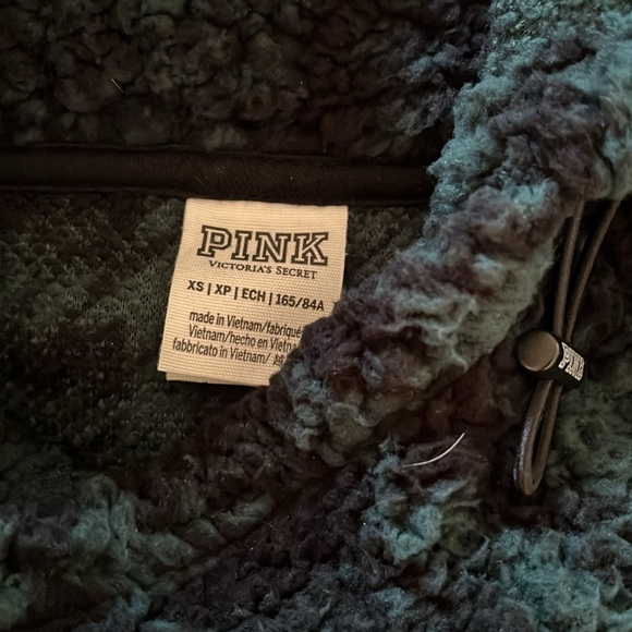 PINK Victoria’s Secret Green Plaid Cozy Plush Sherpa Pullover Hoodie XS Relaxed - Picture 9 of 10